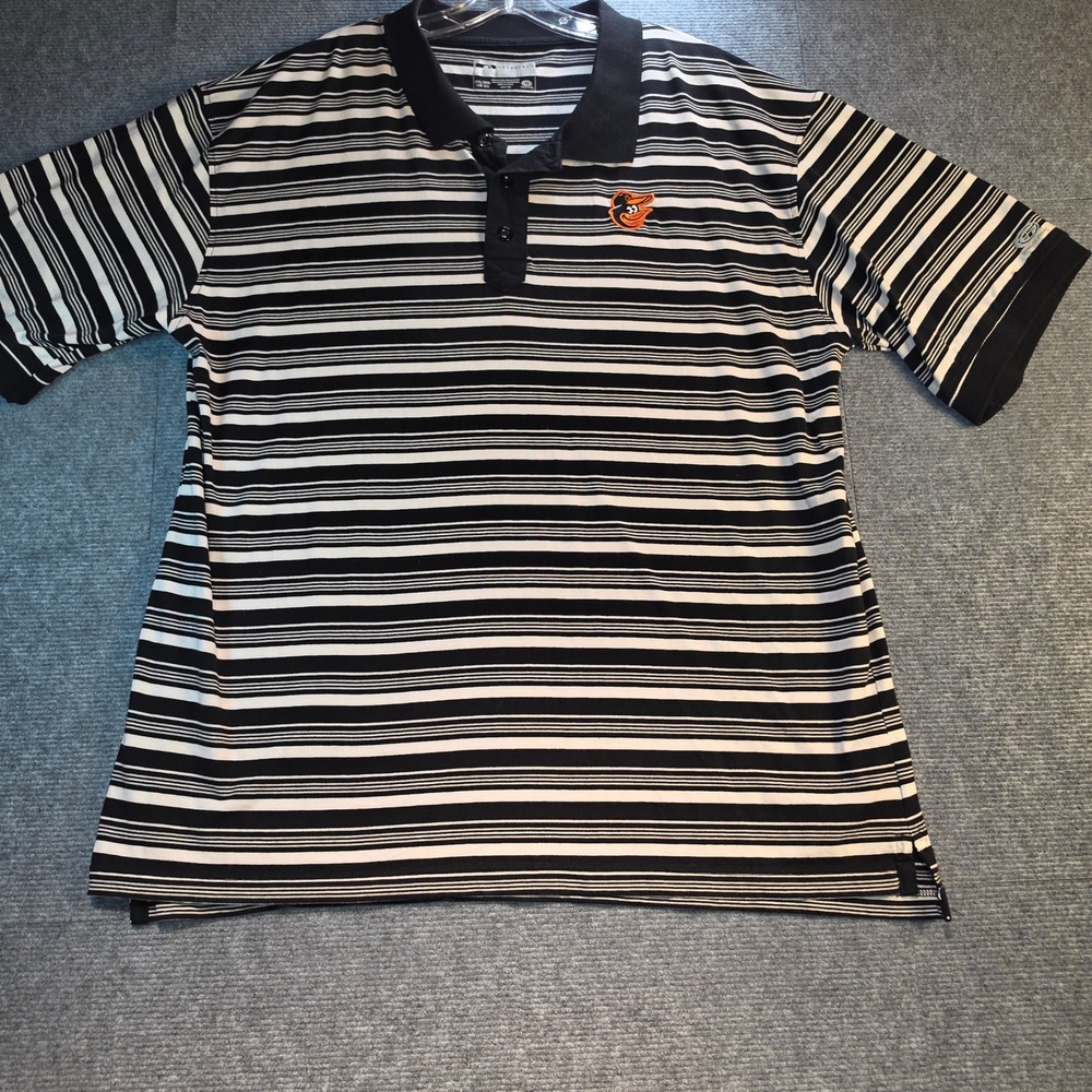 Genuine Merchandise Orioles Polo Mens 2XL Black Striped Good MLB Fan Shirt